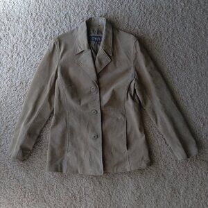 Vintage 90s Wilsons Leather Tan Suede Leather Double Breasted Jacket Size Small